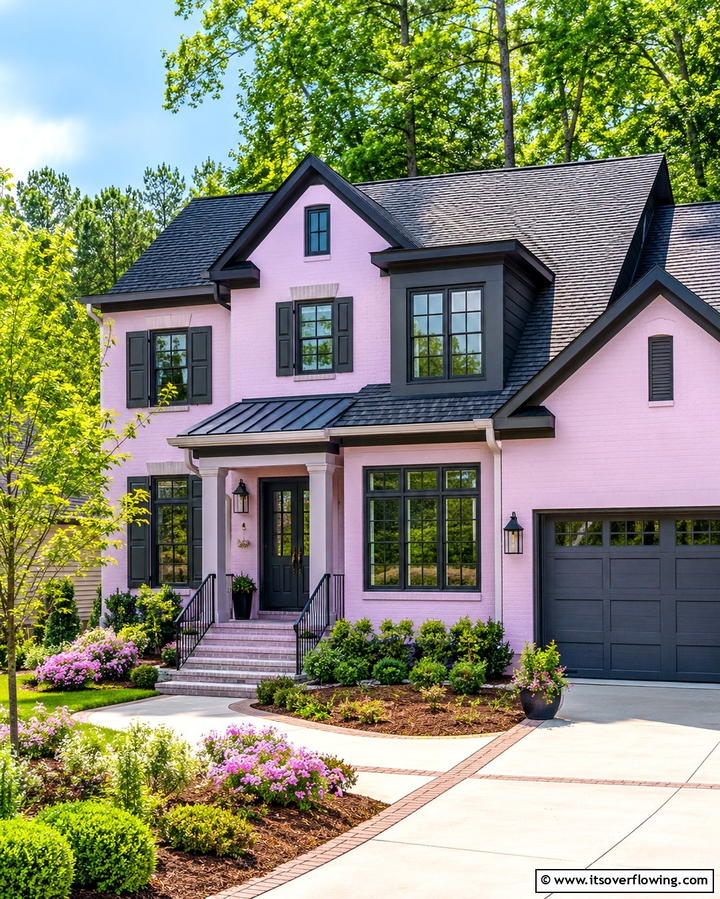 Lilac Pink with Charcoal Gray - 25 Pink House Exterior Ideas for a Charming Look