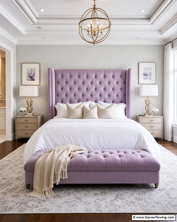 Lilac Upholstered Headboard - 20 Lilac Bedroom Ideas for a Serene and Calming Space