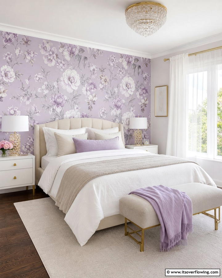 Lilac Wallpaper for a Bold Statement - 20 Lilac Bedroom Ideas for a Serene and Calming Space