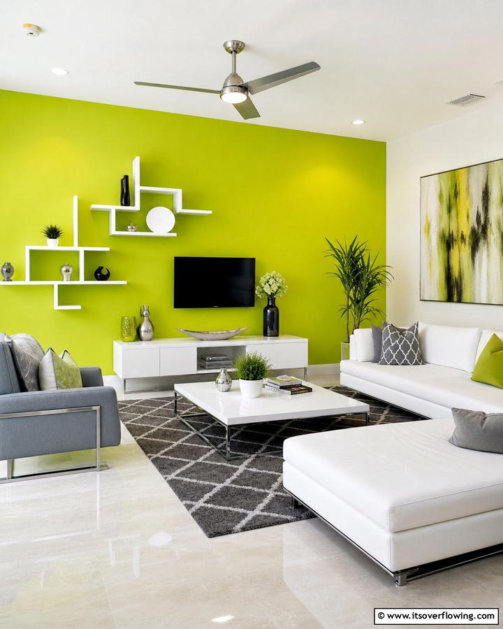 Lime Green Contemporary Vibe - 21 Green Accent Wall Ideas for Bold and Serene Interiors