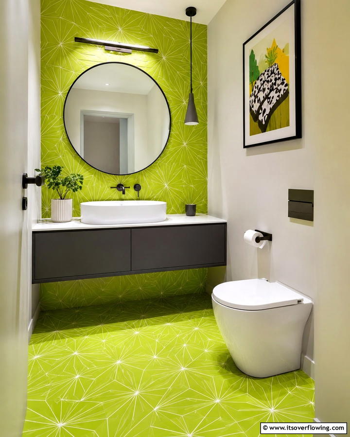 Lime Green Geometric Tiles - 30 Green Bathroom Tile Design Ideas for a Refreshing Oasis