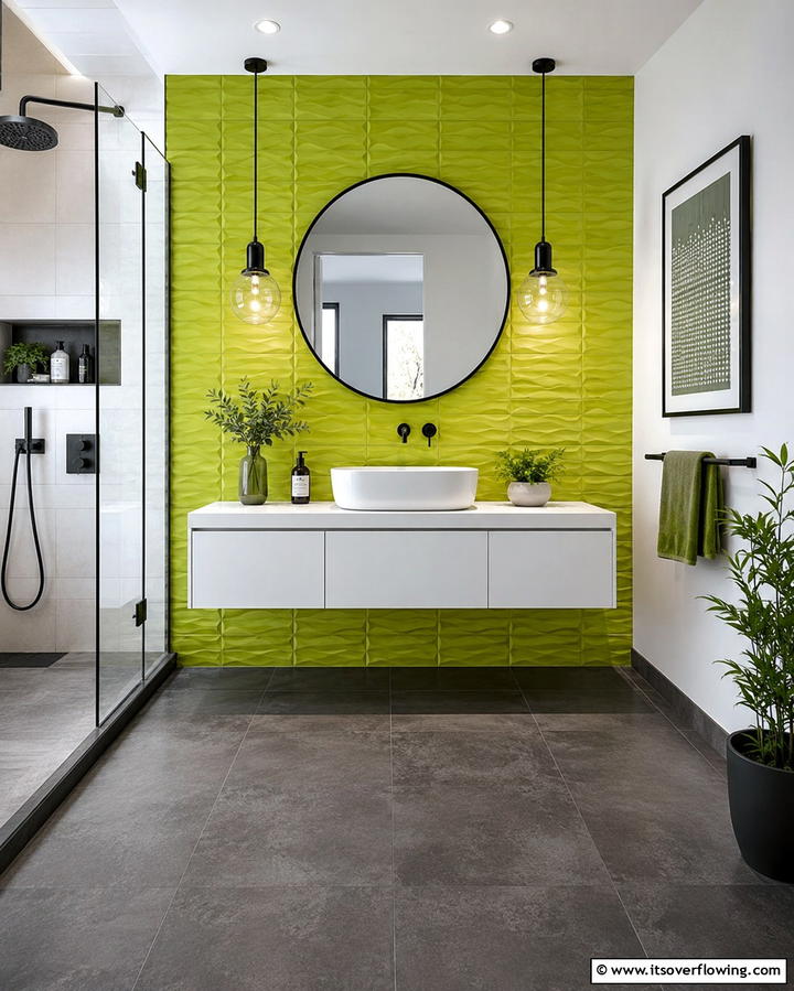 Lime Green Textured Tiles - 30 Green Bathroom Tile Design Ideas for a Refreshing Oasis