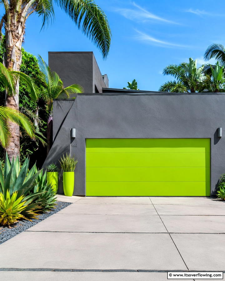 Lime Green for a Contemporary Pop - 25 Green Garage Door Ideas for a Stylish Exterior