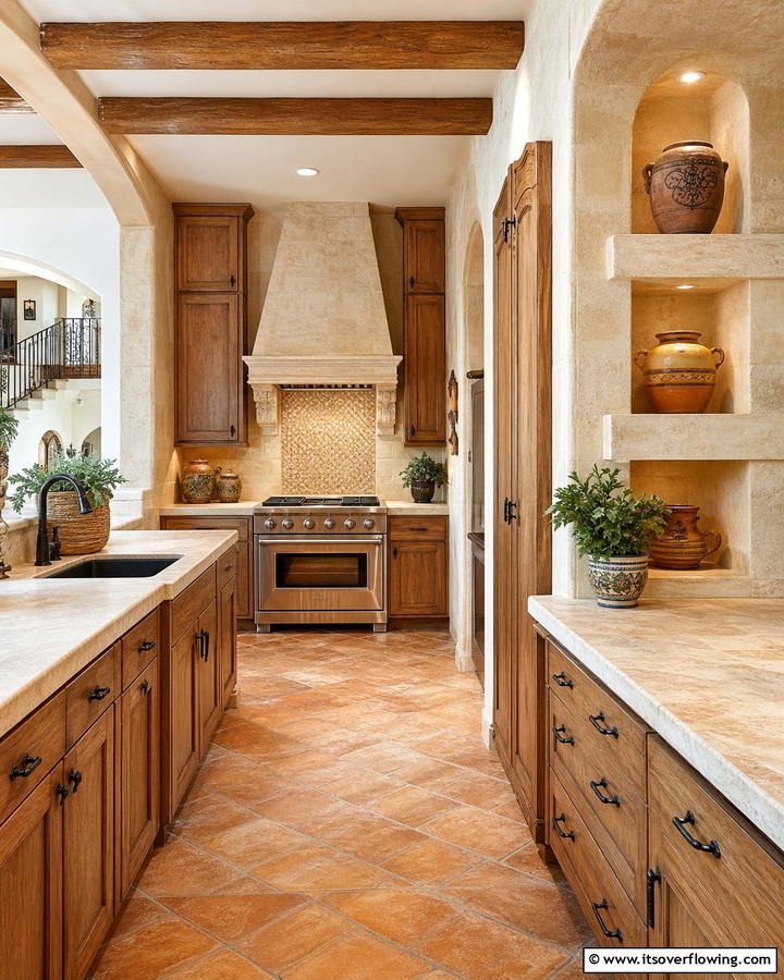 Limestone Detail Enhancements - 30 Tuscan Kitchen Ideas for Warm Rustic Mediterranean Vibes