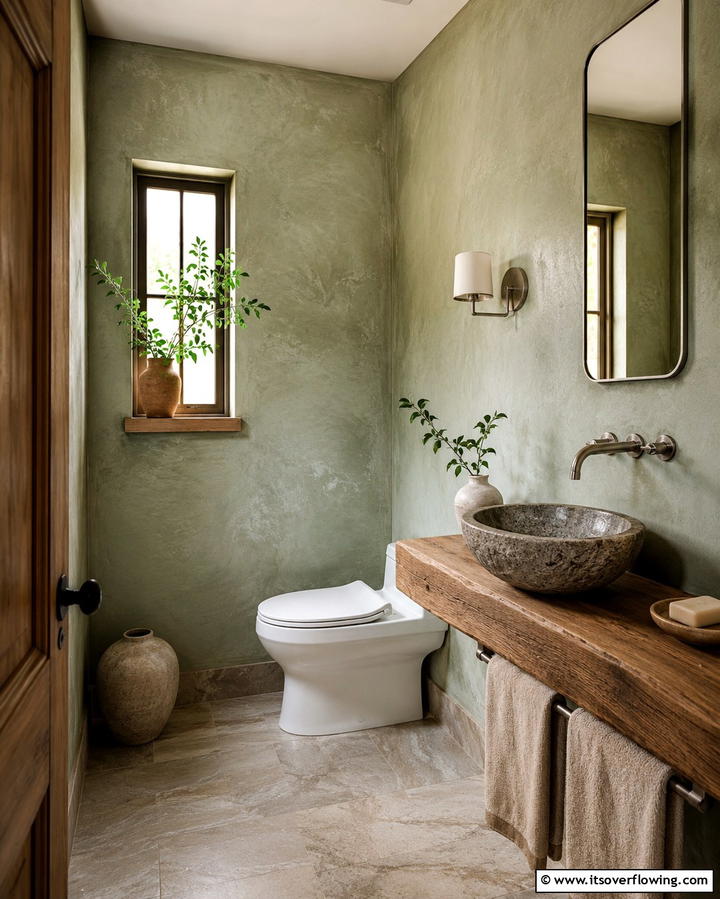 Limewash Green Walls - 25 Green Powder Room Ideas for a Fresh Look