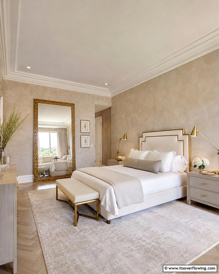 Limewash and Gold Accents - 25 Limewash Bedroom Ideas for a Serene Retreat