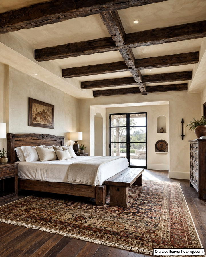 Limewash with Wooden Beams - 25 Limewash Bedroom Ideas for a Serene Retreat