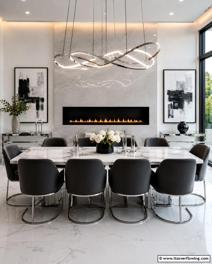 Linear Fireplace for Contemporary Elegance - 25 Dining Room With Fireplace Ideas for Cozy Gatherings