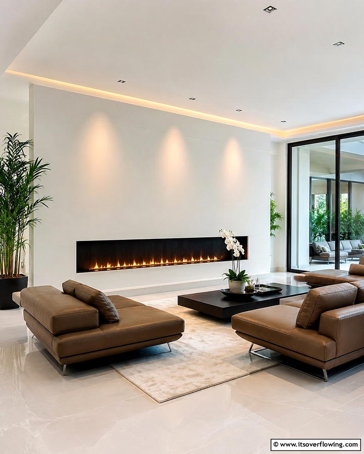 Linear Fireplace for Sleek Design - 25 Off-center Fireplace Ideas for a Unique and Modern Living Room