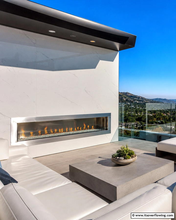 Linear Gas Fireplace - 25 Outdoor Fireplace Ideas to Enhance Your Backyard