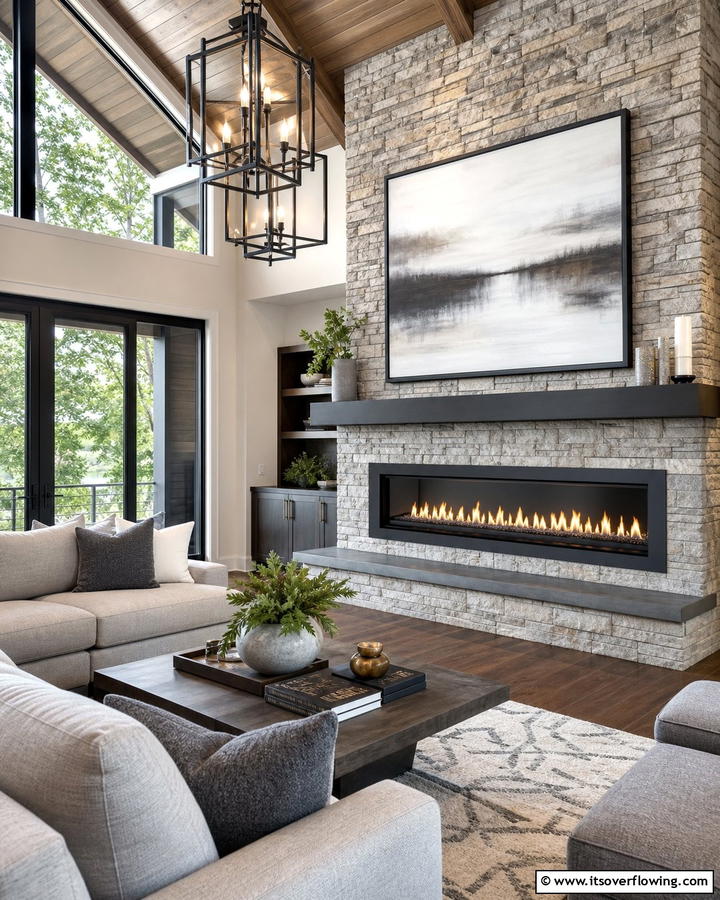 Linear Gas Fireplace - 25 Cozy Cabin Fireplace Ideas for a Warm Retreat
