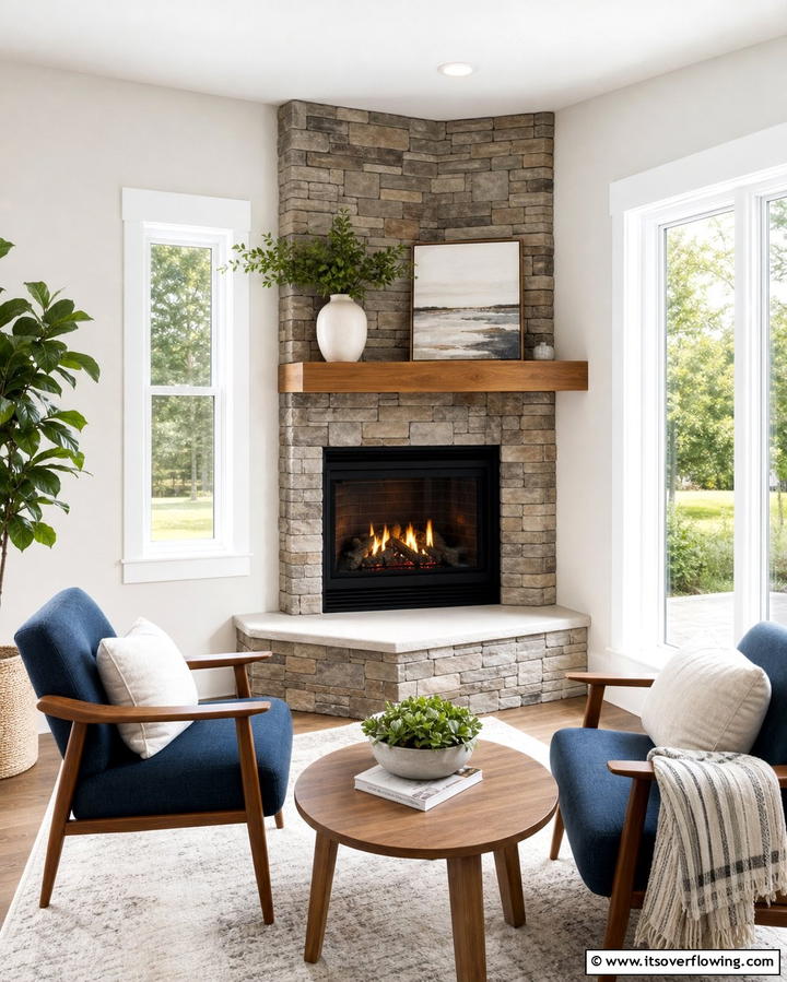 Linear Modern Design - 25 Stacked Stone Fireplace Ideas for a Rustic Look