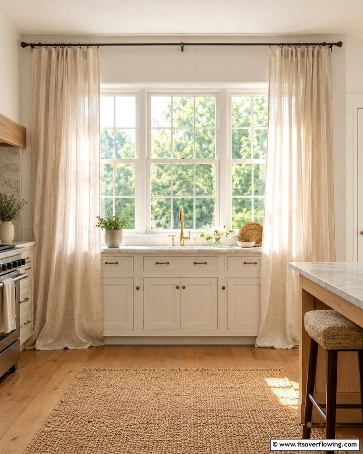 Linen Curtains - 25 French Country Kitchen Ideas for a Charming Look