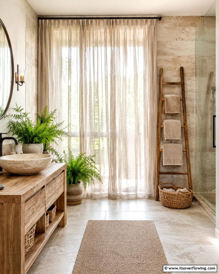Linen Curtains and Towels - 25 Earthy Bathroom Ideas for a Natural Retreat