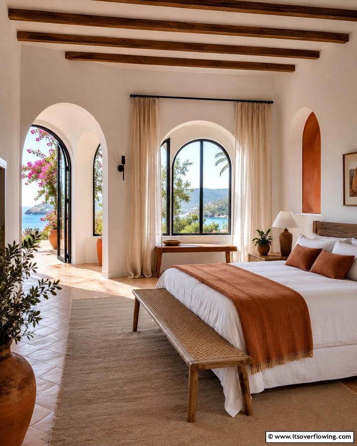 Linen Curtains for Breezy Elegance - 30 Mediterranean Bedroom Ideas for Sun-Kissed Relaxation