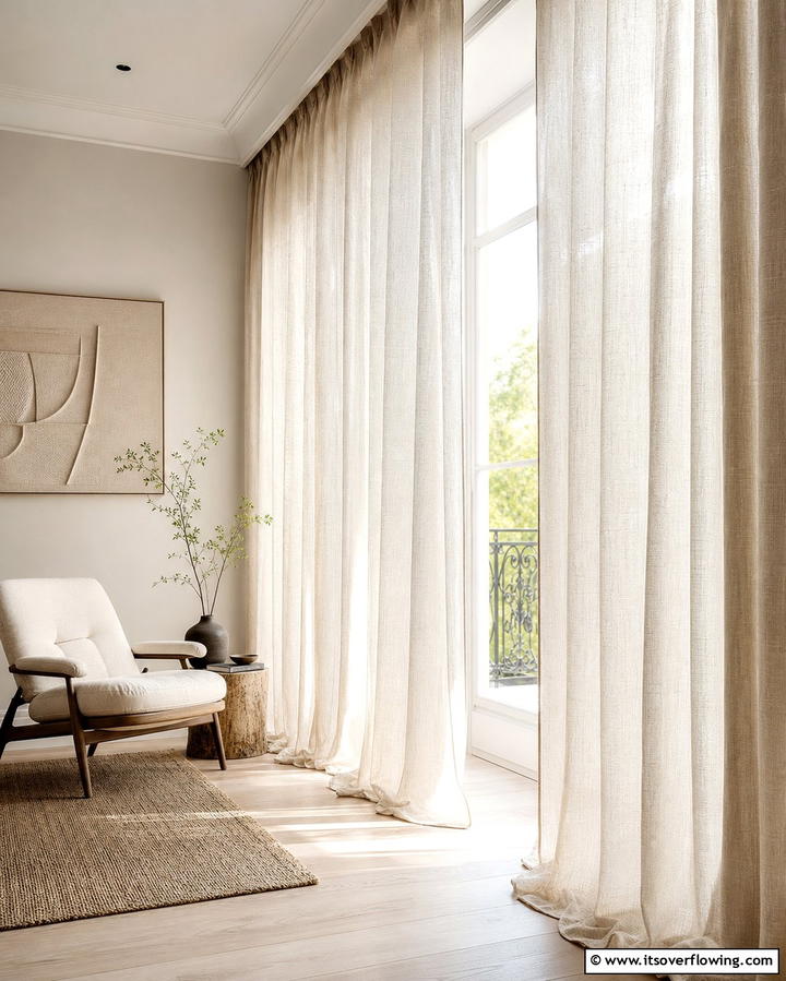 Linen Curtains for Softness - 25 Nancy Meyers Interior Design Ideas- Timeless & Elegant
