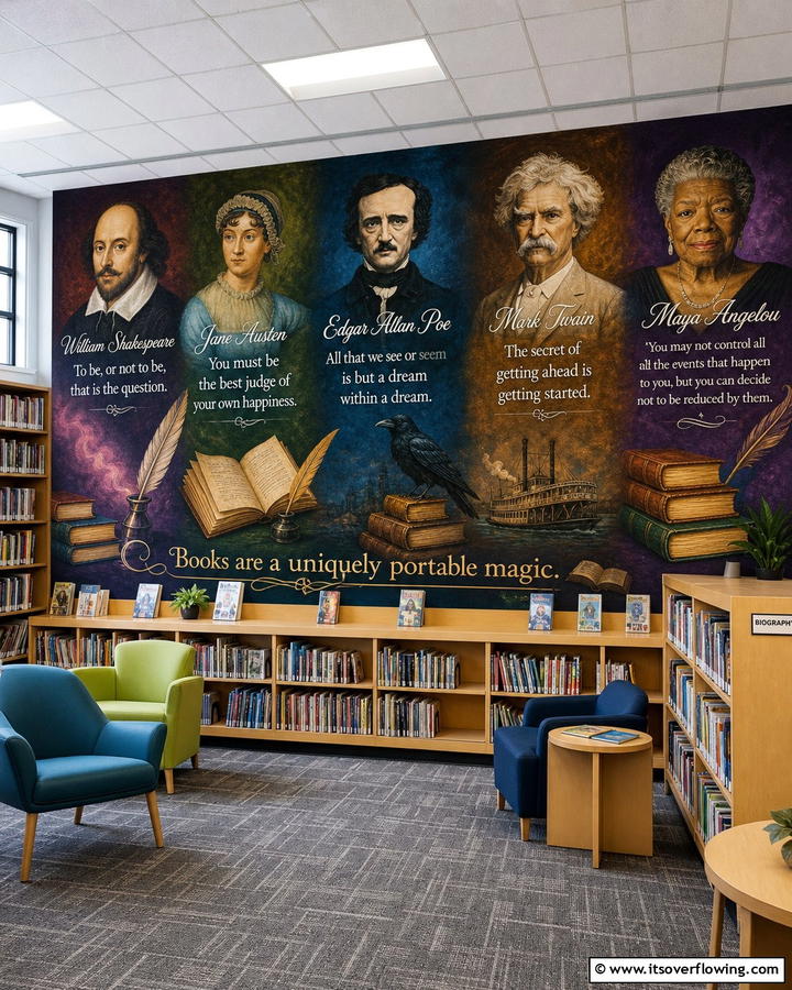 Literary Legends Mural - 21 Creative School Mural Ideas to Inspire Students
