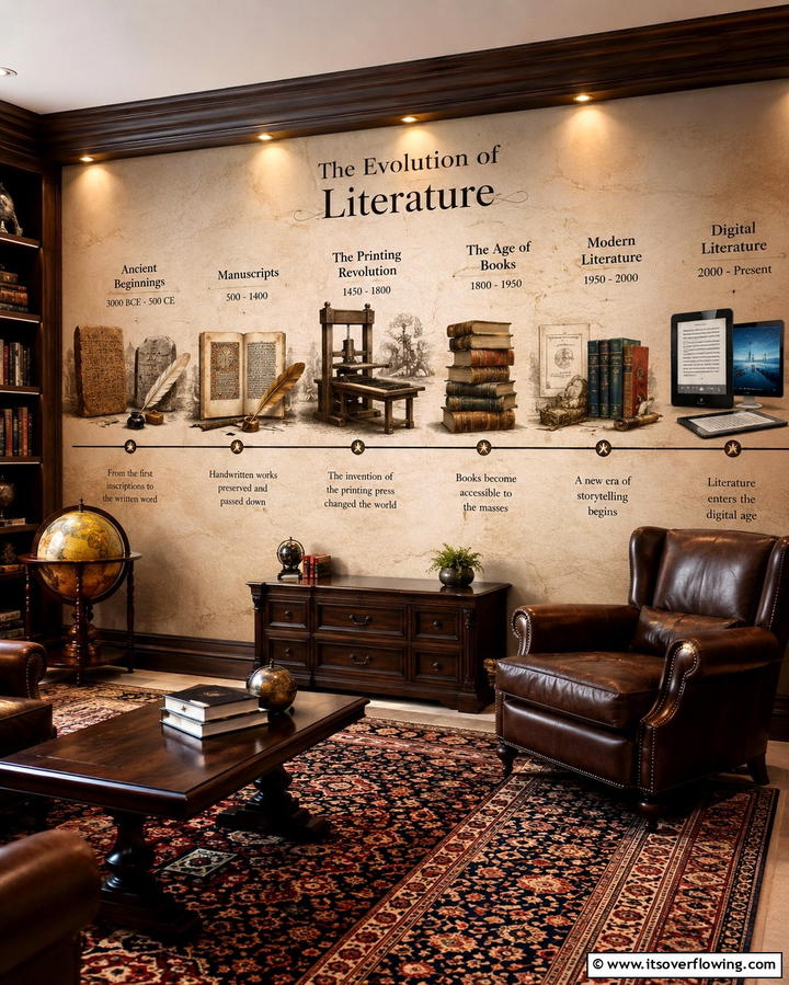 Literary Timeline Wall - 20 Library Murals to Inspire Your Next Home Project