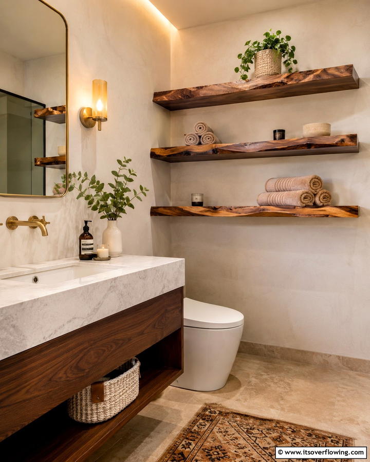 Live Edge Shelving for Organic Elegance - 25 Natural Bathroom Ideas for a Spa-Like Retreat at Home