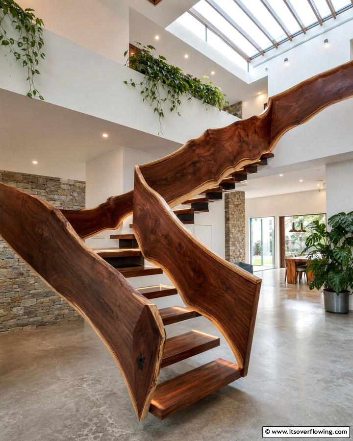 Live Edge Wood Railing - 30 Wood Stair Railing Ideas for Warm Architectural Detail