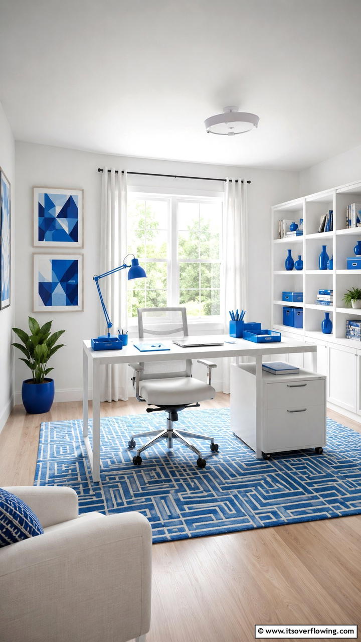 Lively Blue Accents in the Office - 30 Blue and White Decor Ideas for a Fresh and Serene Home Style