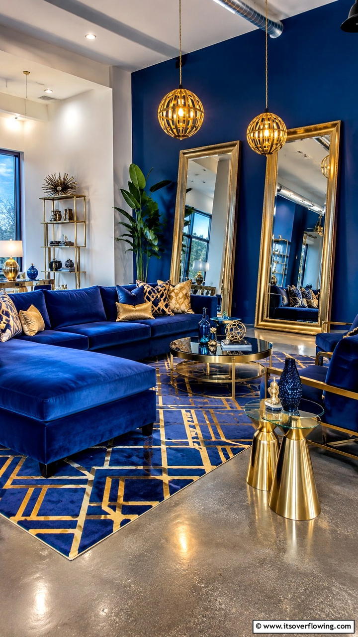 Lively Blue Palette with Gold Enhancements - 30 Stunning Blue and Gold Living Room Ideas for Elegant Spaces
