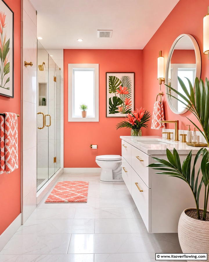 Lively Coral Energy - 21 Bathroom Color Ideas to Refresh Your Space with Vibrant Hues