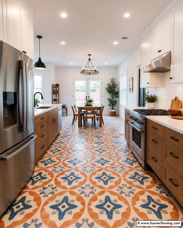 Lively Floor Patterns - 21 Colorful Kitchen Ideas to Energize Your Cooking Space