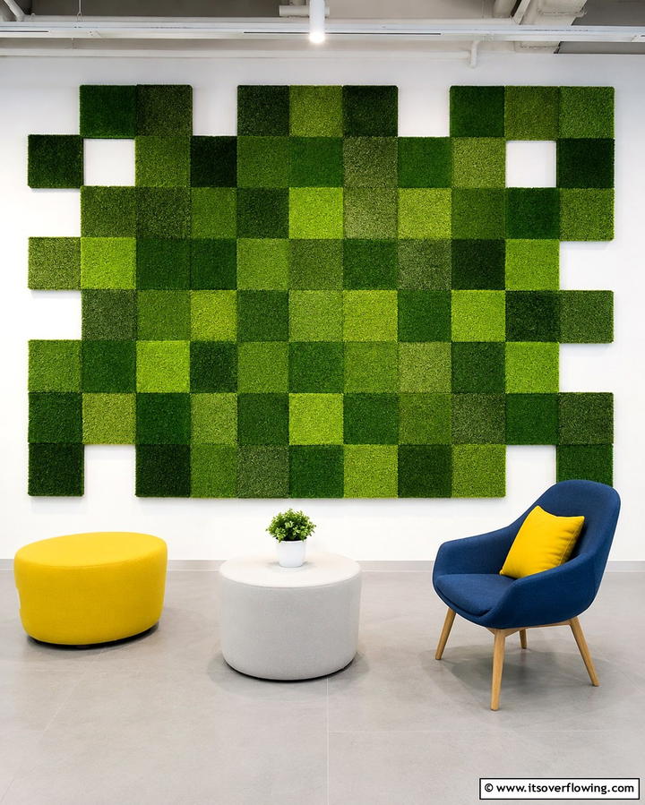 Lively Grass Mosaic Feature - 30 Artificial Grass Wall Design Ideas for Urban Oasis