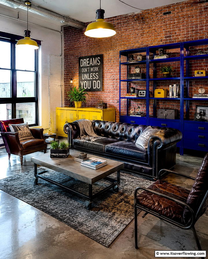 Lively Industrial Hues - 30 Vibrant Colorful Living Room Inspirations for Bold Interiors