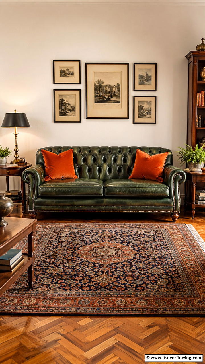 Lively Orange and Green Patterned Sofa - 30 Green and Orange Living Room Ideas for Bold Style