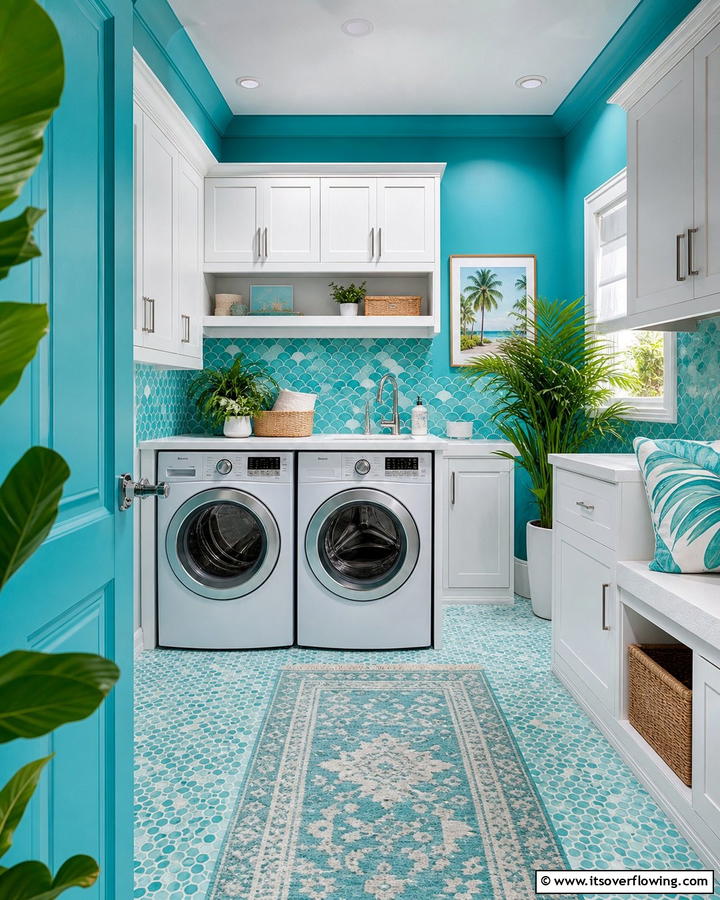 Lively Turquoise Twist - 30 Laundry Room Paint Ideas to Brighten Chore Time