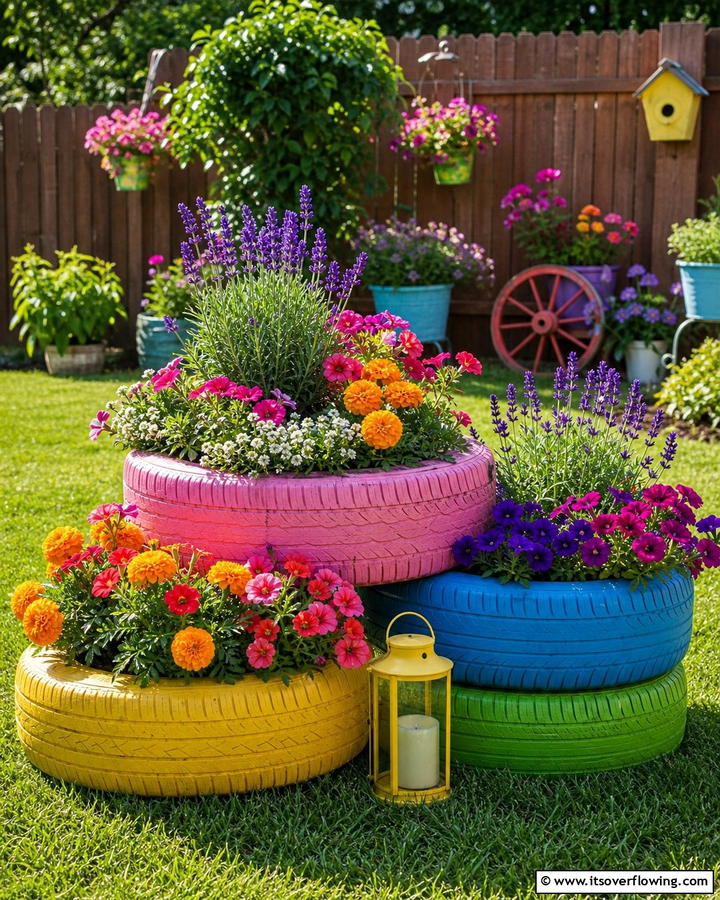 Lively Tyre Flower Beds - 21 Recycled Tyre Garden Art Ideas for Eco-Conscious Spaces