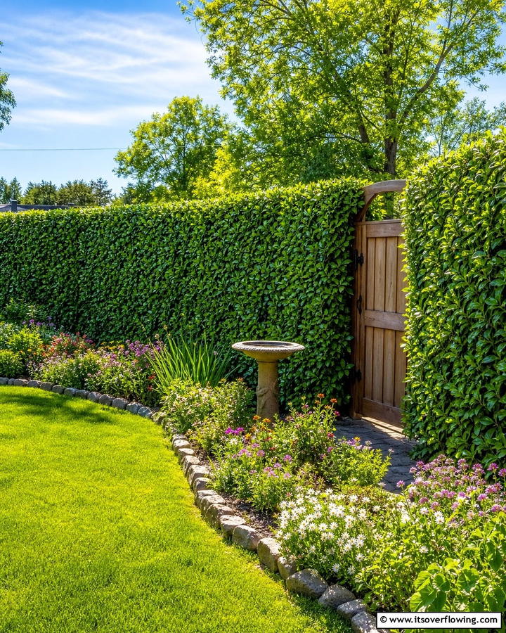 Living Green Hedge Fence - 30 Cheap Privacy Fence Ideas- Affordable Outdoor Seclusion