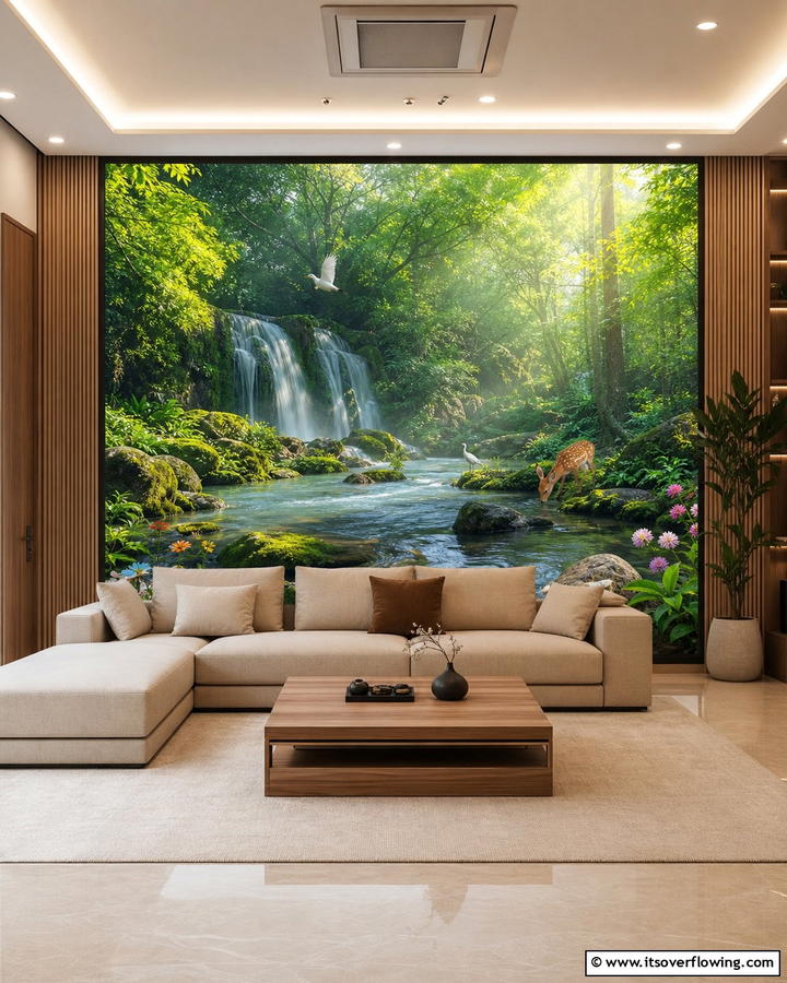 Living Room Nature Mural - 30 Interactive Mural Ideas- Transform Your Walls Creatively