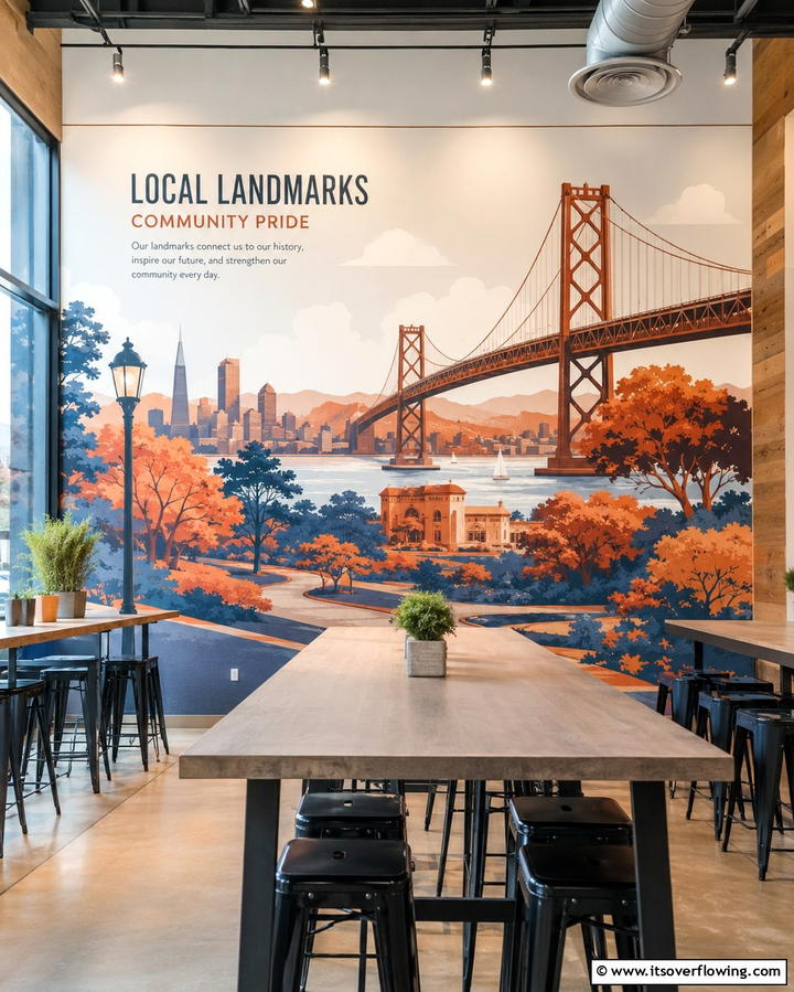 Local Landmarks for Community Pride - 25 Office Wall Murals to Inspire Creativity and Productivity