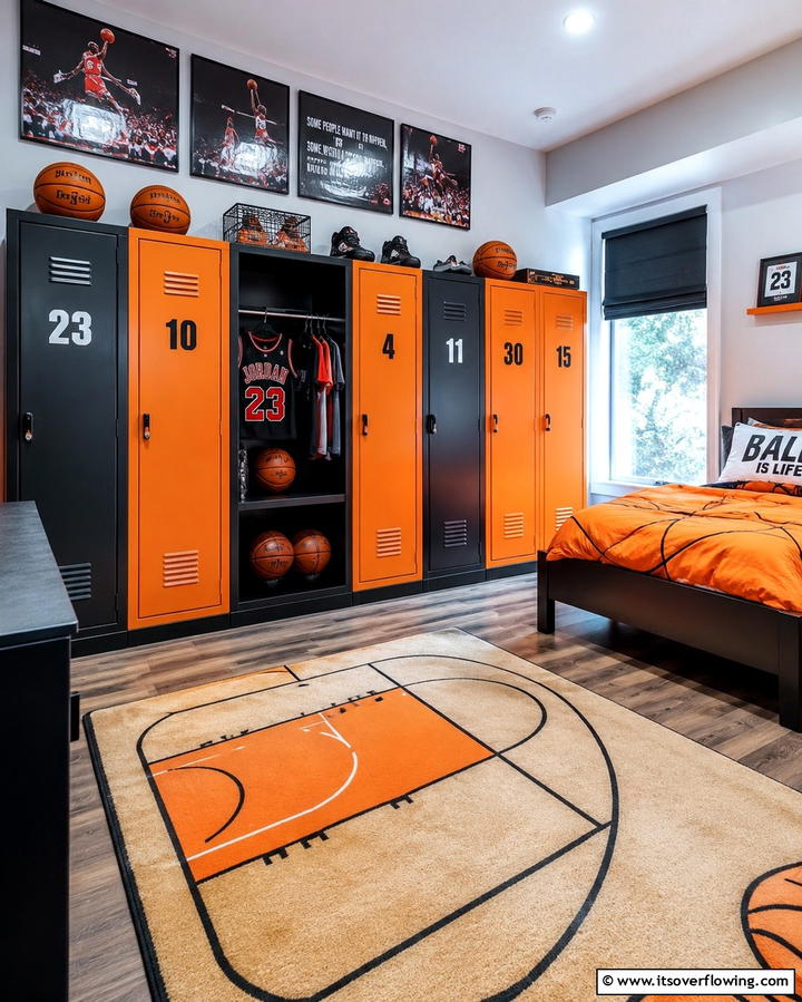 Locker Style Storage Units - 25 Fun Basketball Room Decor Ideas for Sports Fans