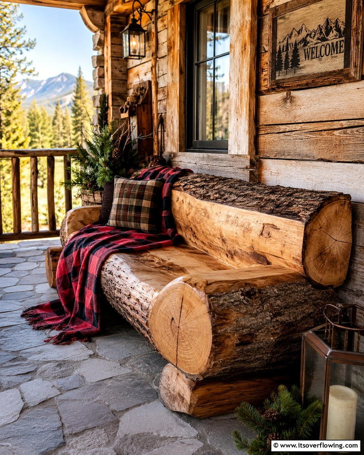 Log Bench for a Natural Look - 25 Front Porch Bench Ideas for a Welcoming Entrance