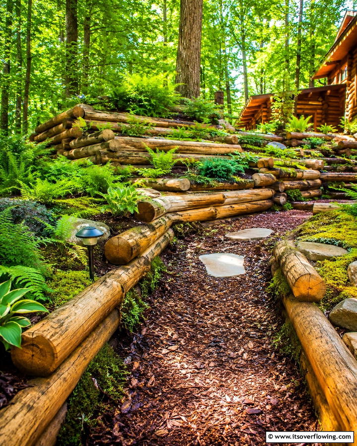 Log Cabin Style Retaining Walls - 20 Durable Wood Retaining Wall Ideas for Your Yard