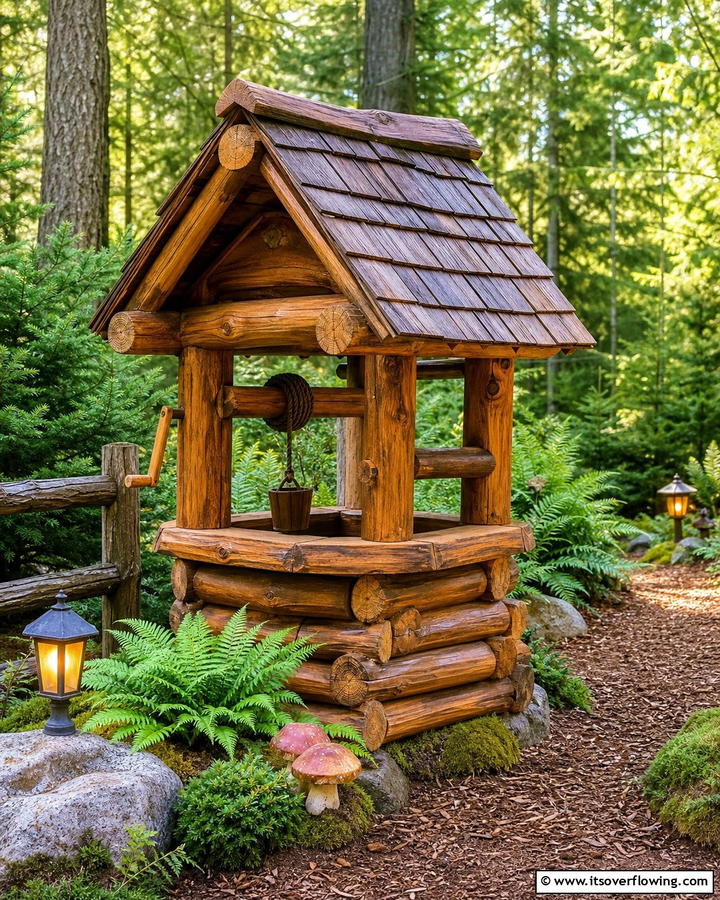Log Cabin Style Wishing Well - 20 Outdoor Wishing Well Garden Ideas for Enchantment