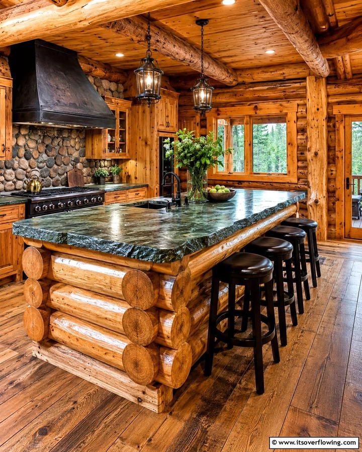 Log Cabin Style - 25 Rustic Kitchen Island Ideas for a Cozy Cooking Space