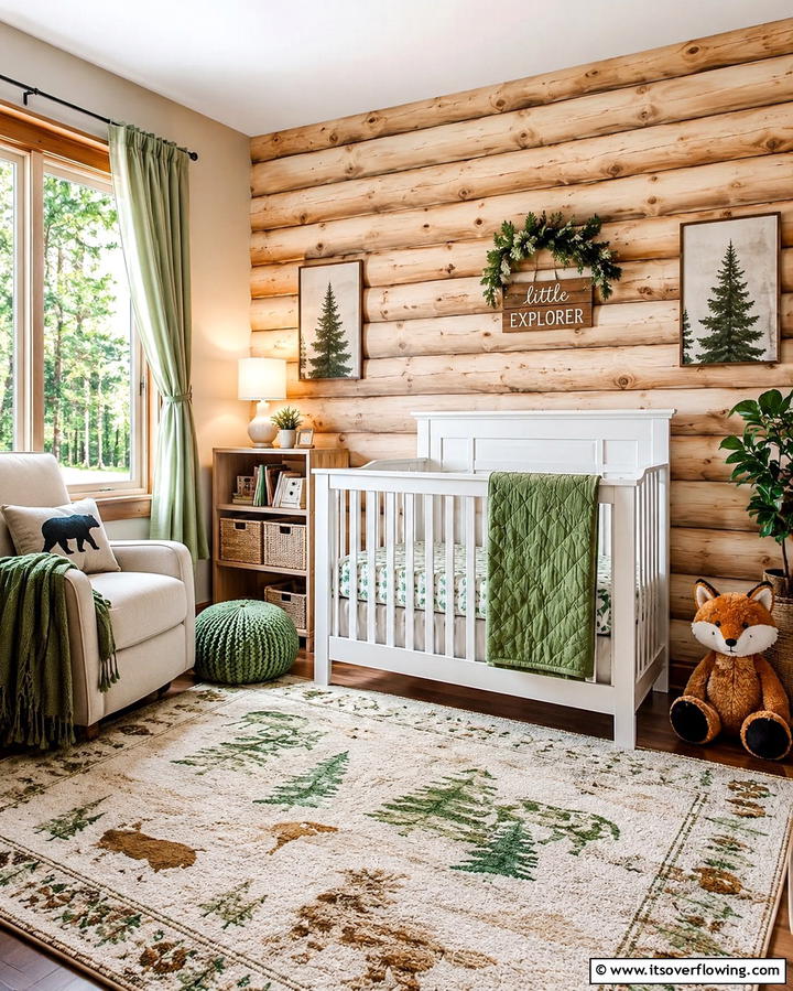 Log Cabin Wallpaper - 25 Rustic Nursery Ideas for a Cozy Baby Room