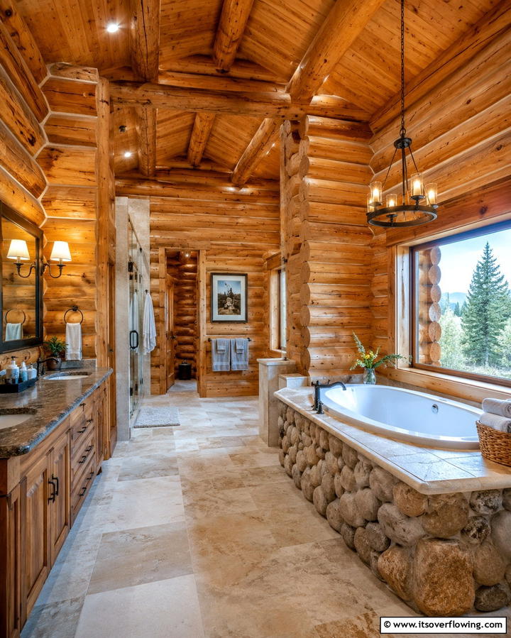 Log Cabin Walls - 25 Rustic Bathroom Ideas for a Cozy Feel