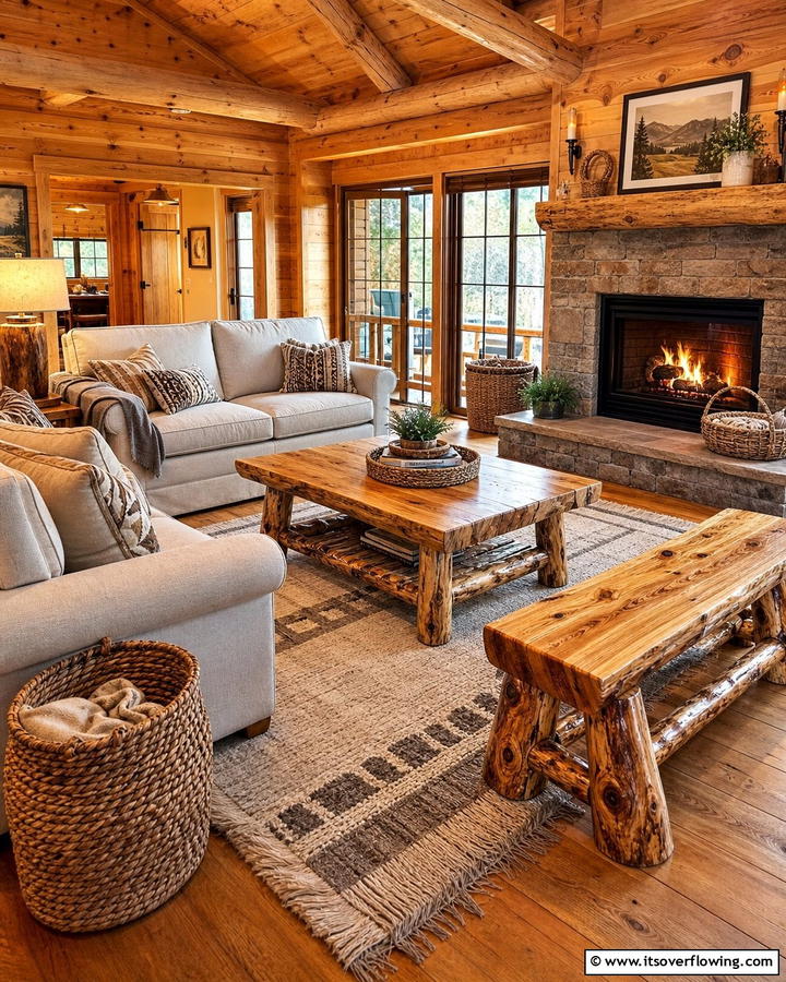 Log Furniture Accents - 20 Cabin Living Room Ideas for Cozy Comfort