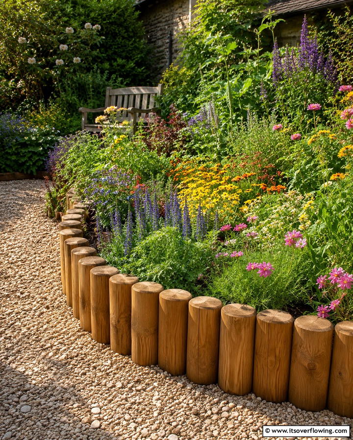 Log Roll Edging for a Cottage Feel - 25 Low Maintenance Garden Border Ideas for Easy Landscaping