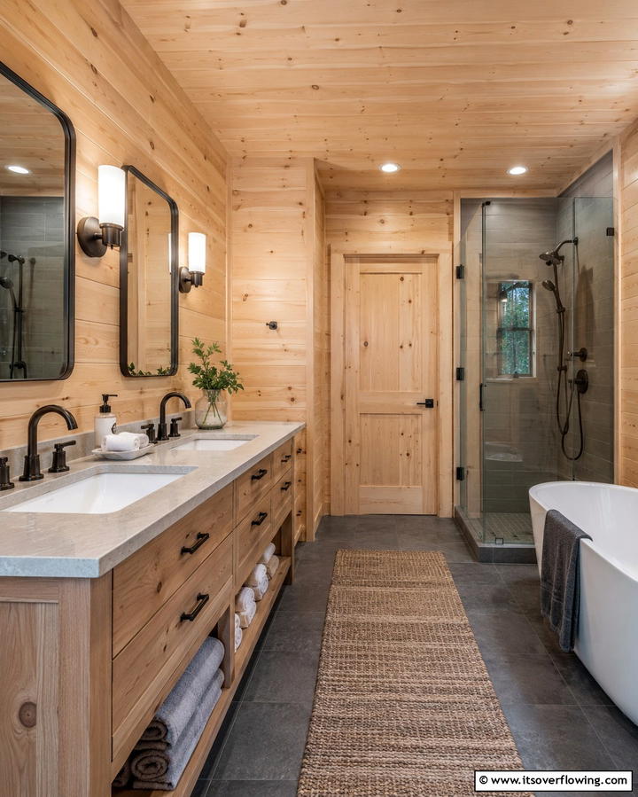 Log Style Walls - 25 Log Cabin Bathroom Ideas for a Rustic and Relaxing Retreat