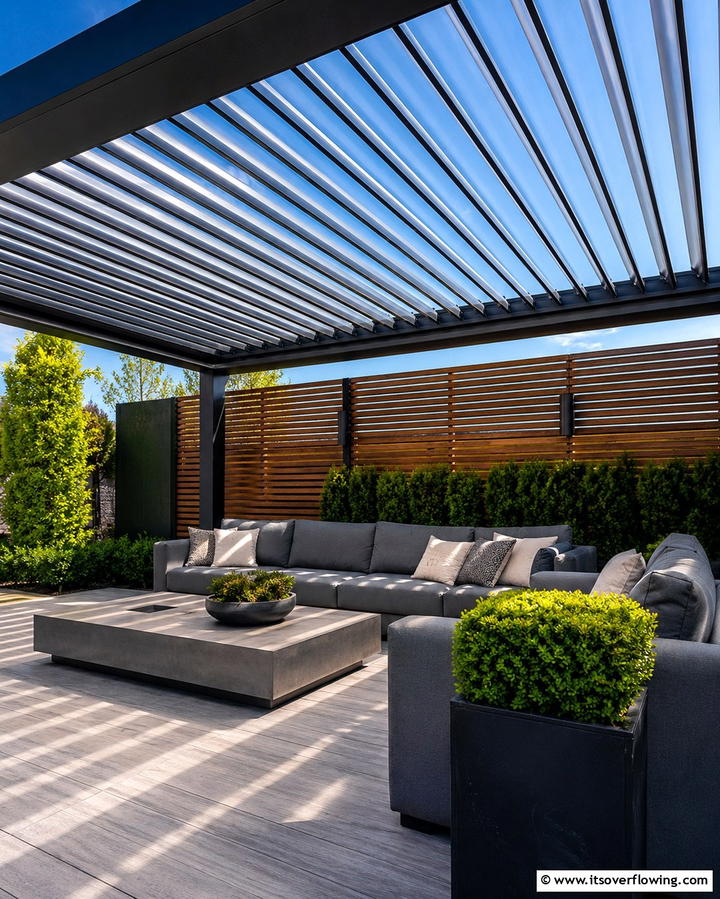 Louvered Aluminum Roof - 25 Pergola Roof Ideas to Enhance Your Outdoor Living Space
