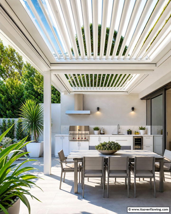 Louvered Roof for Adjustable Shade - 20 Outdoor Kitchen Roof Ideas for Year-Round Enjoyment