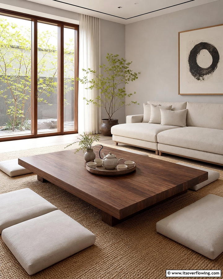 Low Coffee Tables - 20 Korean Living Room Ideas for a Minimalist Space