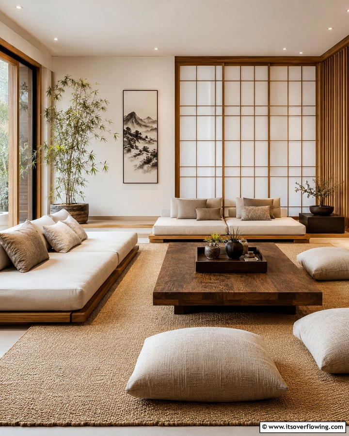 Low Furniture Arrangements - 25 Asian Living Room Ideas for a Zen Atmosphere